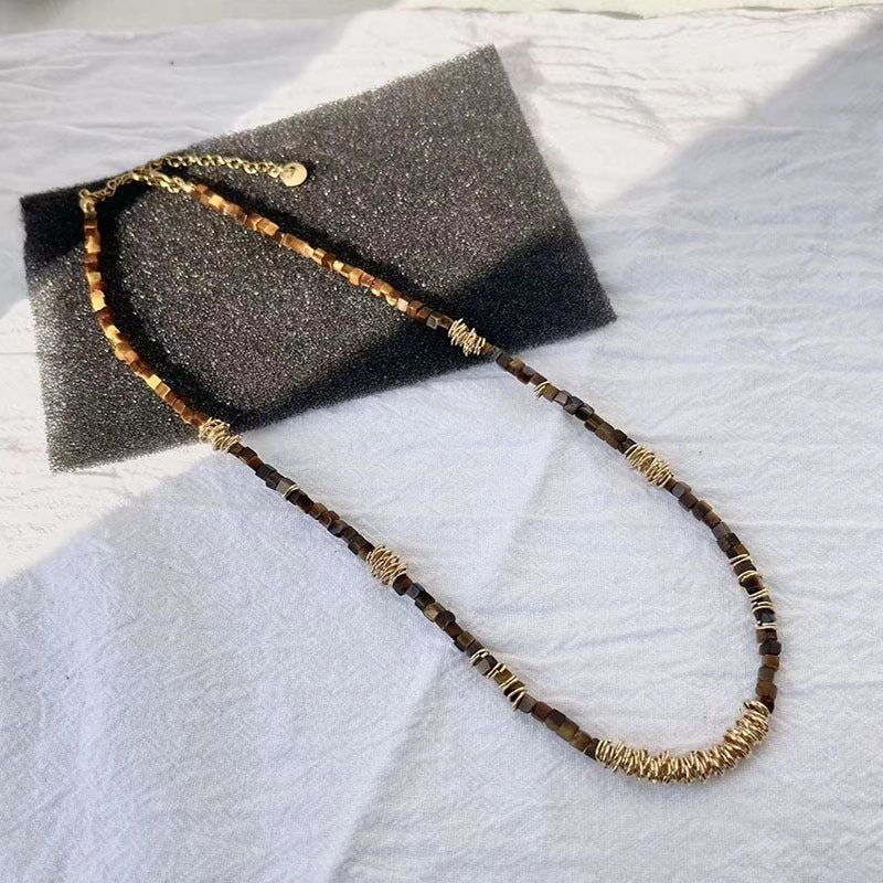 Wholesale Natural Tiger Eye Maillard Beaded Sweater Necklace
