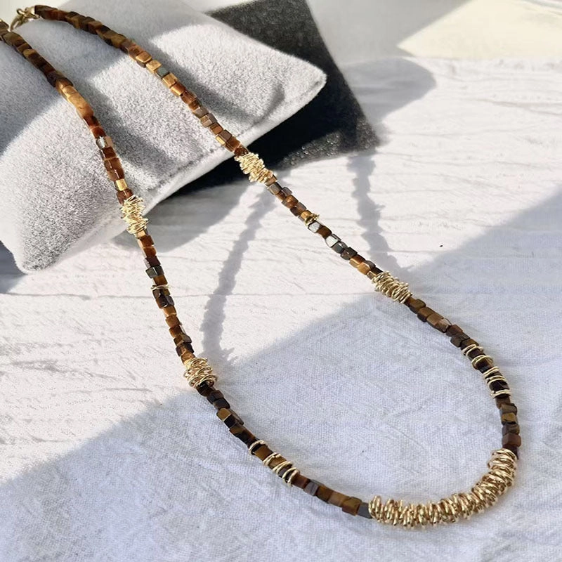 Wholesale Natural Tiger Eye Maillard Beaded Sweater Necklace