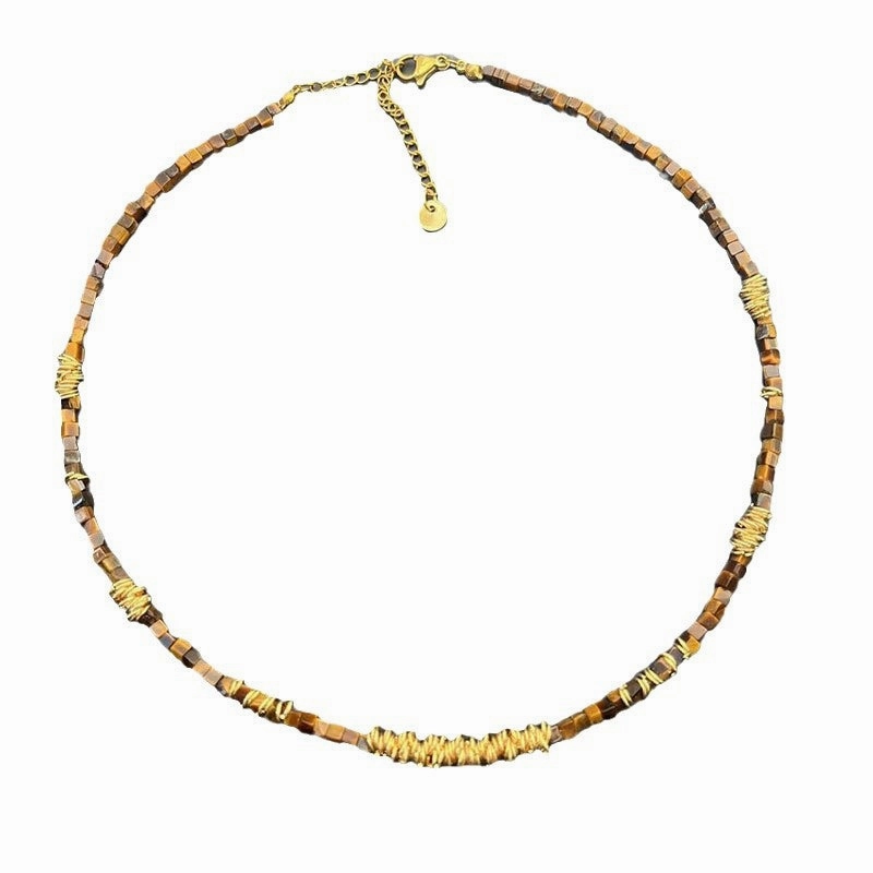 Wholesale Natural Tiger Eye Maillard Beaded Sweater Necklace