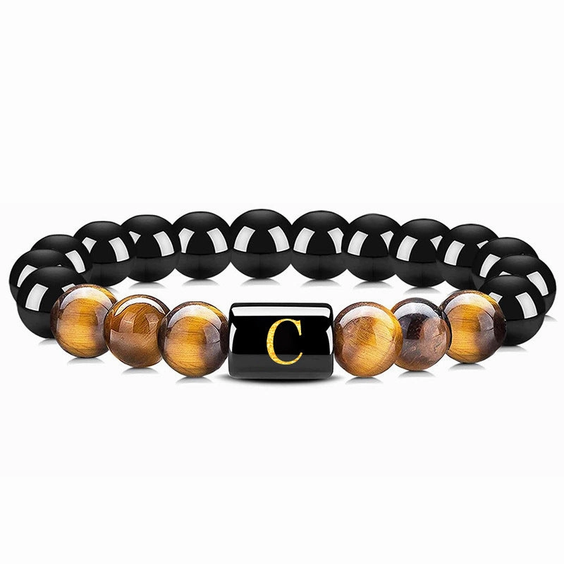 Wholesale Natural Tiger Eye Stone 26 Letter Obsidian Bracelet