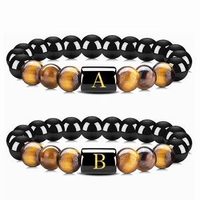 Wholesale Natural Tiger Eye Stone 26 Letter Obsidian Bracelet