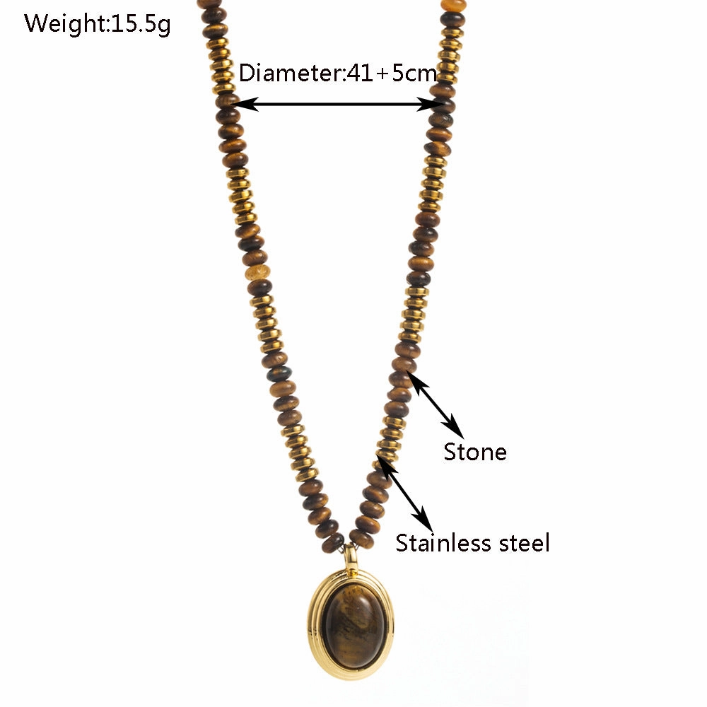 Wholesale Natural Tiger's Eye Niche Maillard Style Geometric Retro Titanium Steel Clavicle Necklace