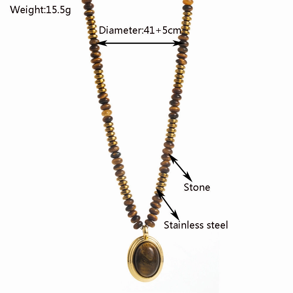 Wholesale Natural Tiger's Eye Stone Niche Premium Sense Maillard Wind Neck Chain Geometric Vintage Titanium Steel Clavicle Necklace