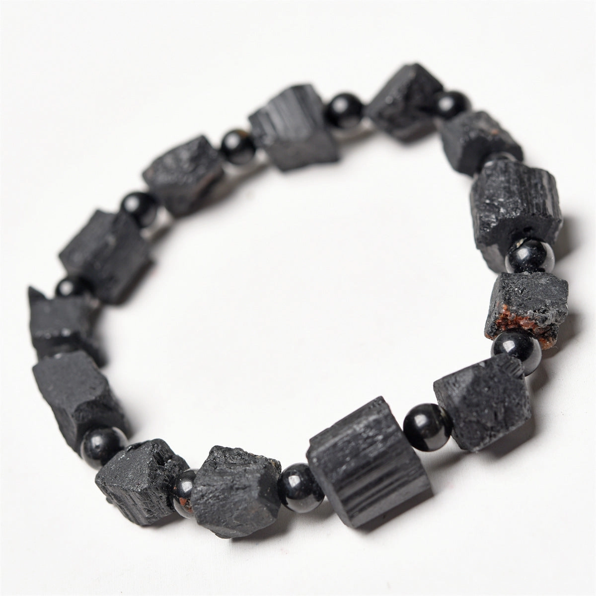 Wholesale Natural tourmaline crystal black tourmaline rough stone frosted single loop bracelet