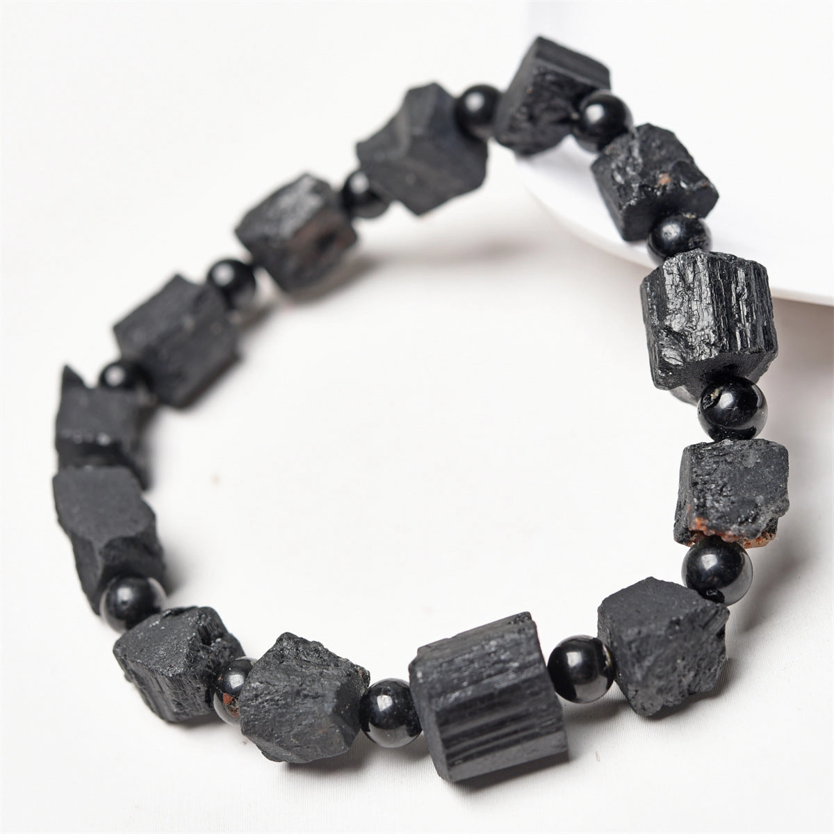 Wholesale Natural tourmaline crystal black tourmaline rough stone frosted single loop bracelet