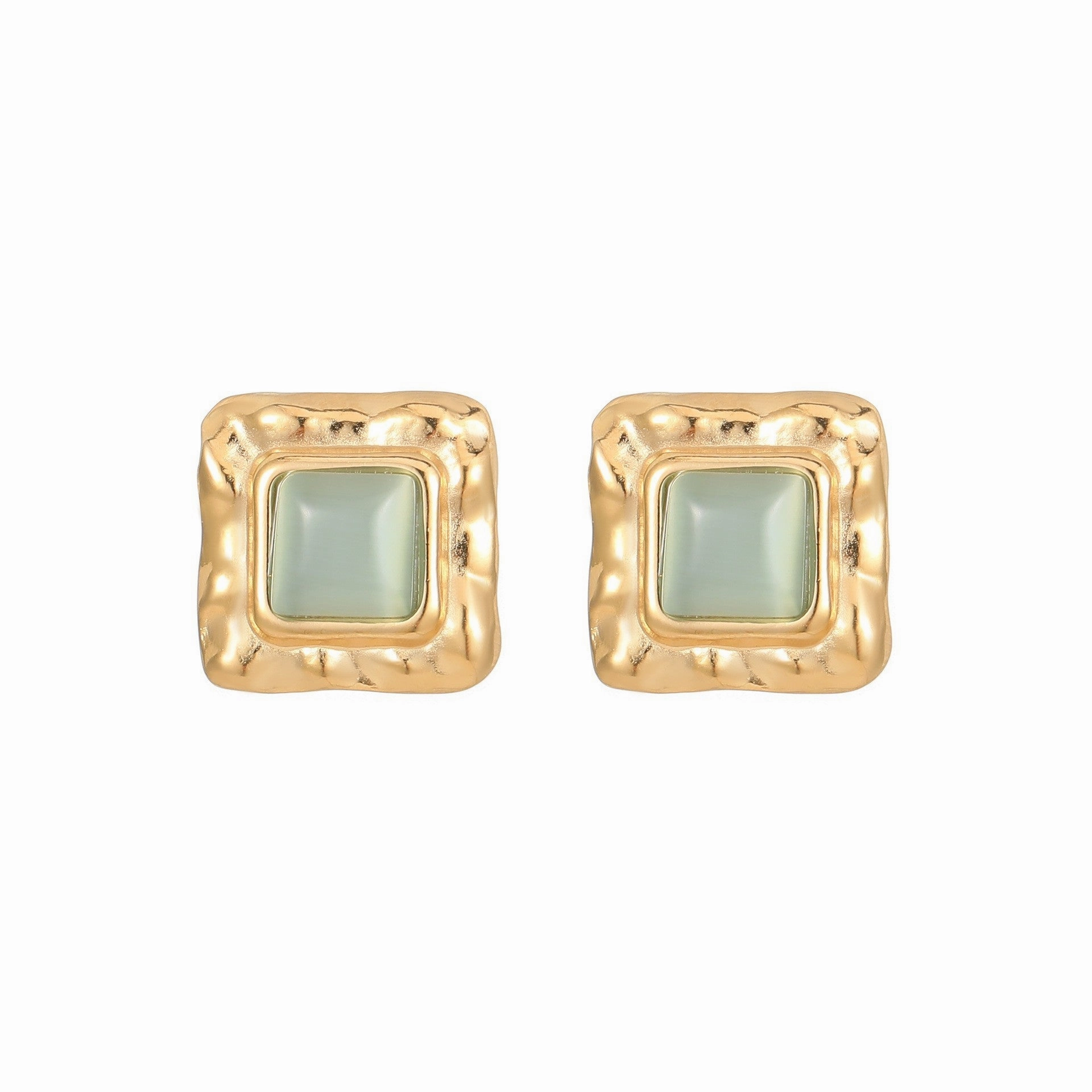 Wholesale Natural Turquoise Fan-shaped Hollow Stainless Steel Earrings