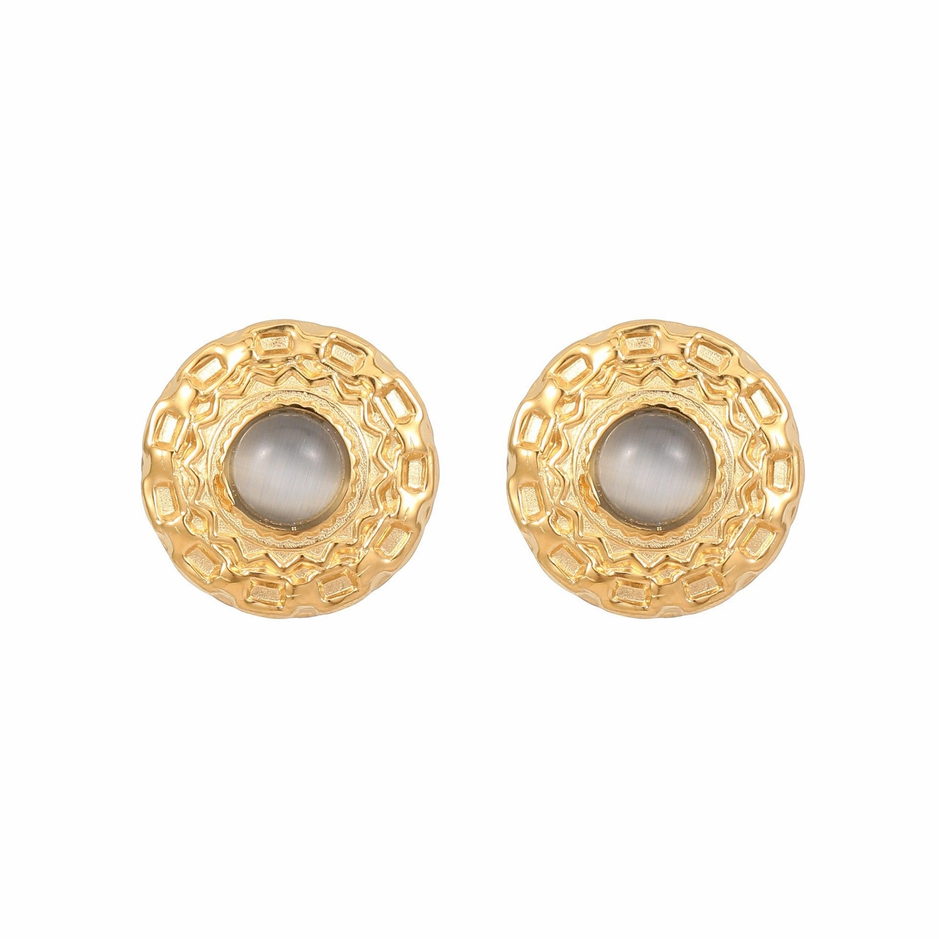 Wholesale Natural Turquoise Fan-shaped Hollow Stainless Steel Earrings
