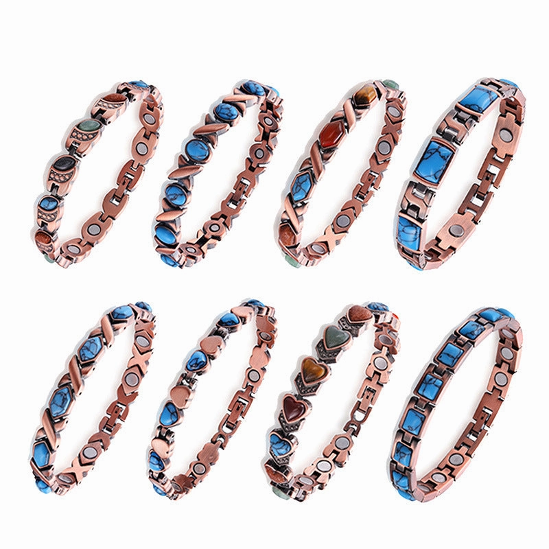 Wholesale Natural Turquoise Vintage Aged Adjustable Zinc Alloy Magnet Bracelet
