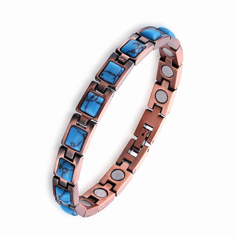 Wholesale Natural Turquoise Vintage Aged Adjustable Zinc Alloy Magnet Bracelet