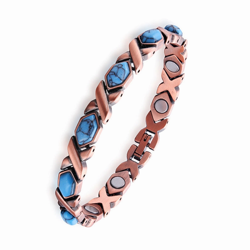 Wholesale Natural Turquoise Vintage Aged Adjustable Zinc Alloy Magnet Bracelet