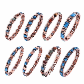 Wholesale Natural Turquoise Vintage Aged Adjustable Zinc Alloy Magnet Bracelet