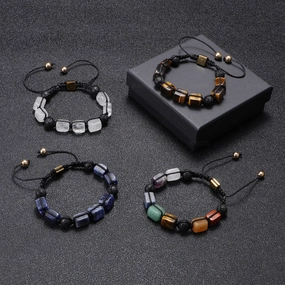 Wholesale Natural Volcanic Stone White Crystal Handwoven Rectangular Agate Bracelet
