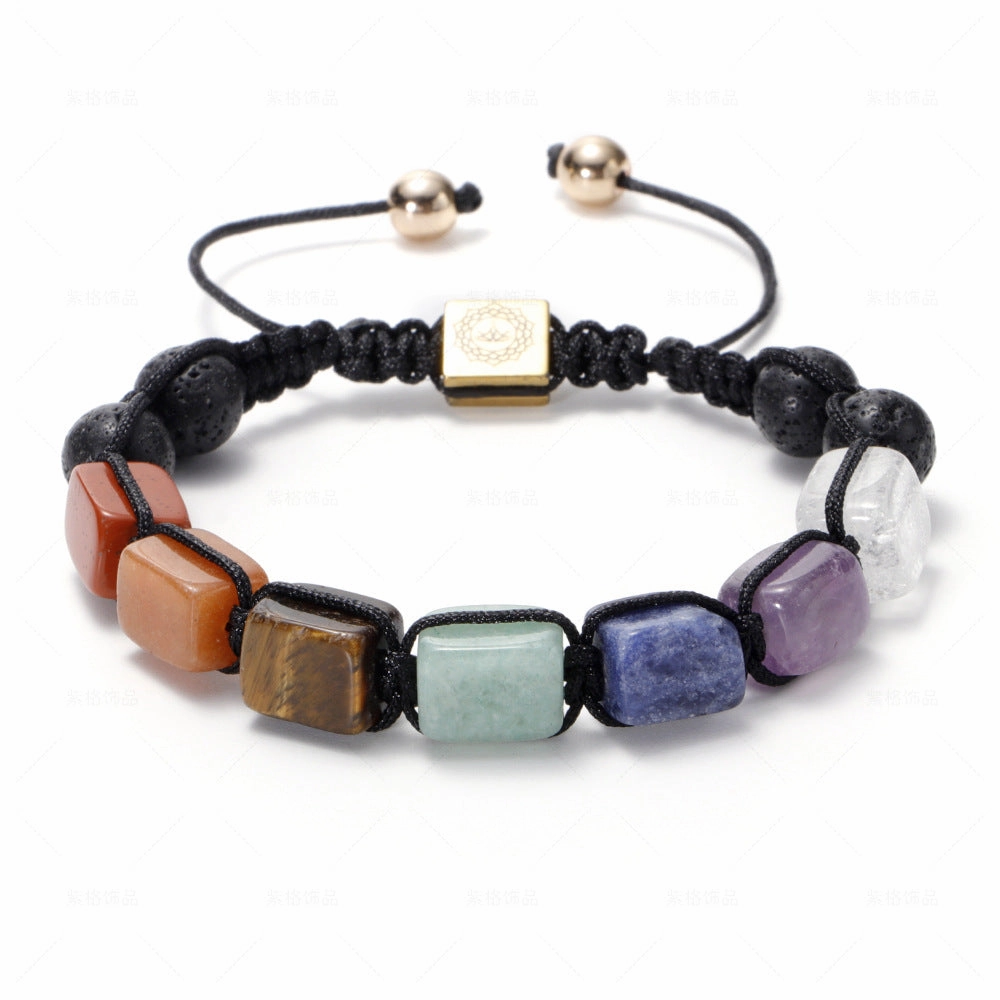 Wholesale Natural Volcanic Stone White Crystal Handwoven Rectangular Agate Bracelet