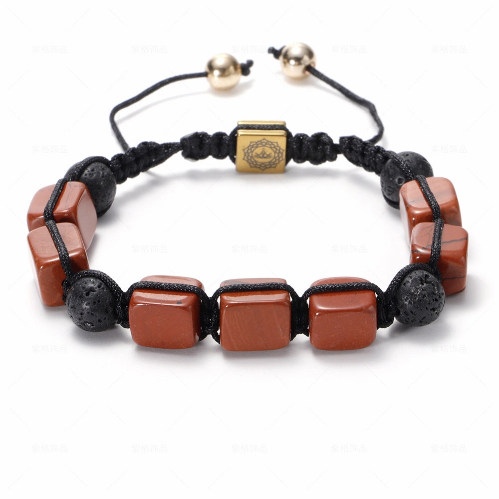 Wholesale Natural Volcanic Stone White Crystal Handwoven Rectangular Agate Bracelet