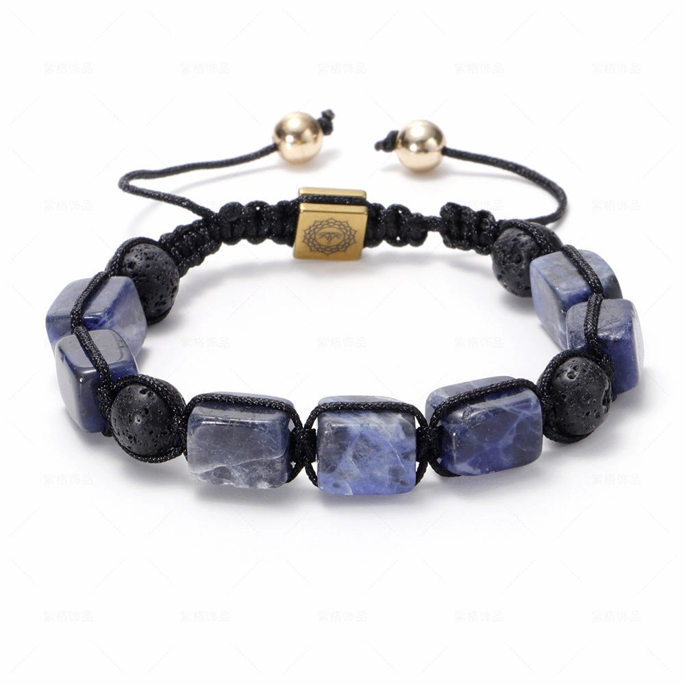 Wholesale Natural Volcanic Stone White Crystal Handwoven Rectangular Agate Bracelet