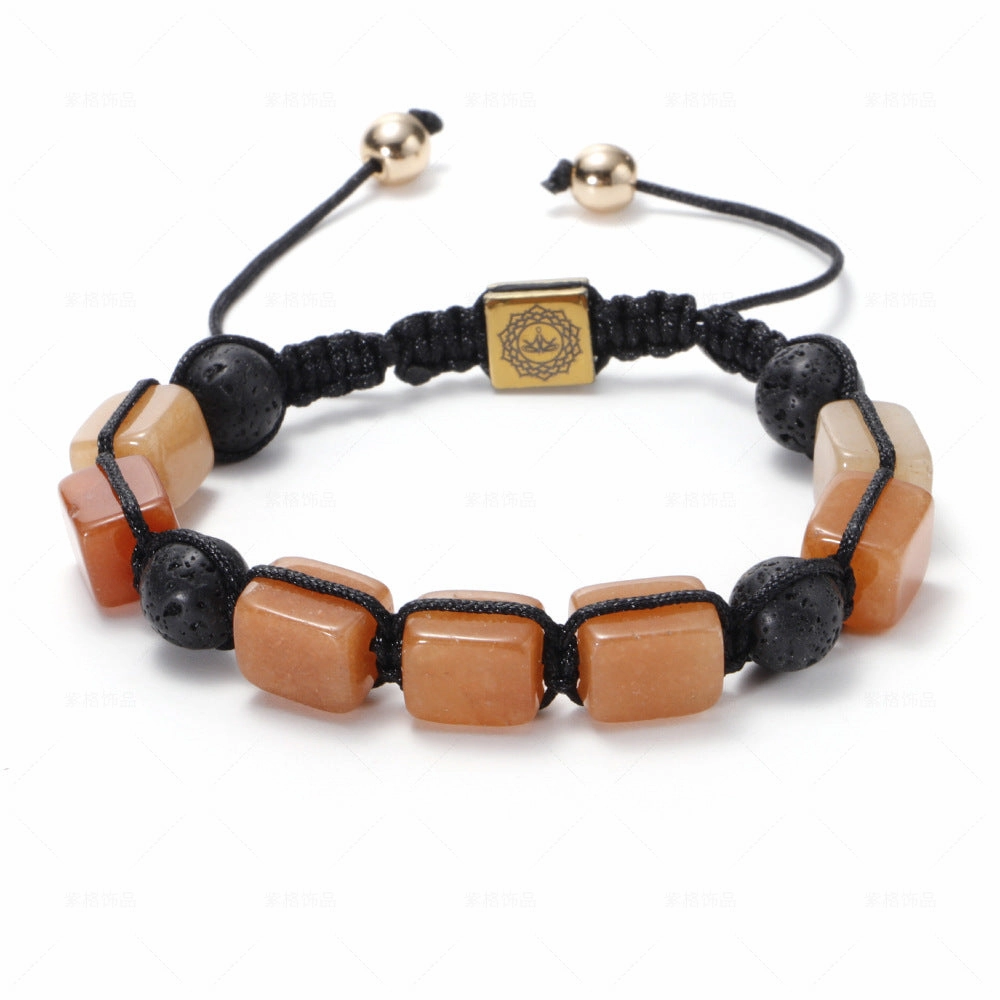 Wholesale Natural Volcanic Stone White Crystal Handwoven Rectangular Agate Bracelet