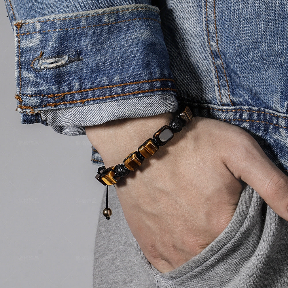 Wholesale Natural Volcanic Stone White Crystal Handwoven Rectangular Agate Bracelet