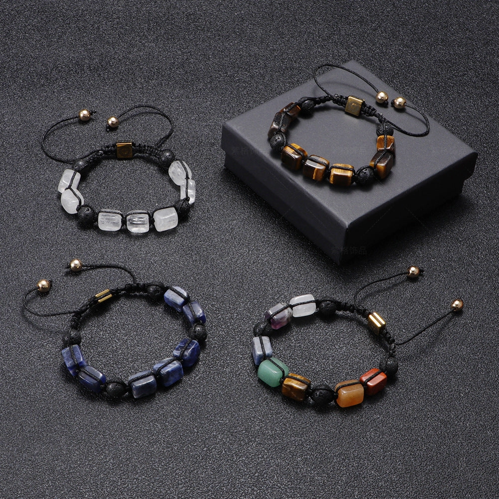 Wholesale Natural Volcanic Stone White Crystal Handwoven Rectangular Agate Bracelet