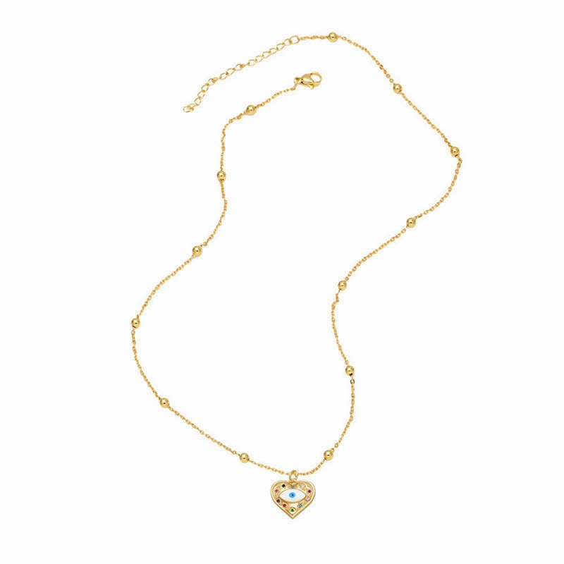 Wholesale Necklace Copper 18K Gold Plated Zircon Enamel Devil Eye OLY-NE-AS012
