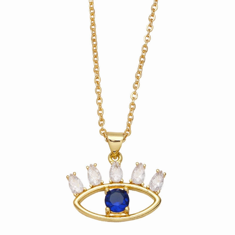 Wholesale Necklace Copper 18K Gold Plated Zircon Enamel Devil Eye OLY-NE-AS012