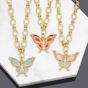 Wholesale Necklace Copper Plated 18K Gold Enamel Butterfly OLY-NE-AS012