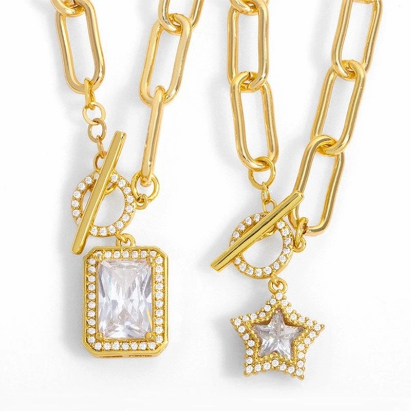 Wholesale Necklace Copper Plated 18K Gold Pentagram with Diamonds OLY-NE-AS003