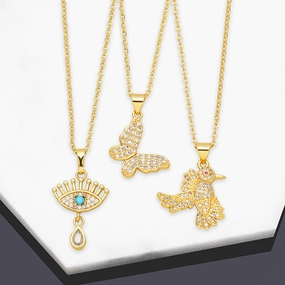 Wholesale Necklace Copper-plated 18K Gold Zircon Butterfly Devil Eye OLY-NE-AS008