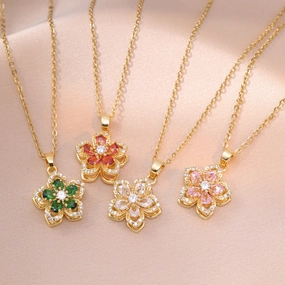 Wholesale Necklace rotating bauhinia zircon flower pendant temperament titanium steel necklace
