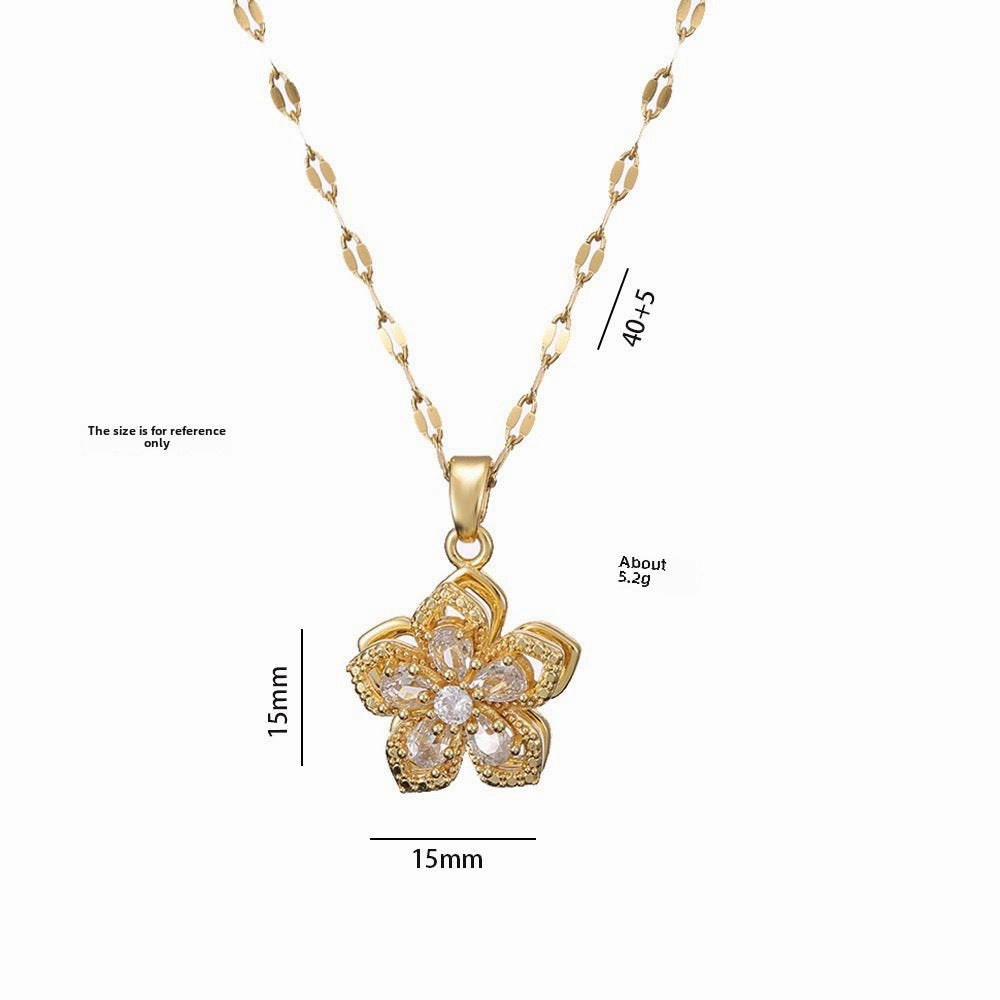 Wholesale Necklace rotating bauhinia zircon flower pendant temperament titanium steel necklace
