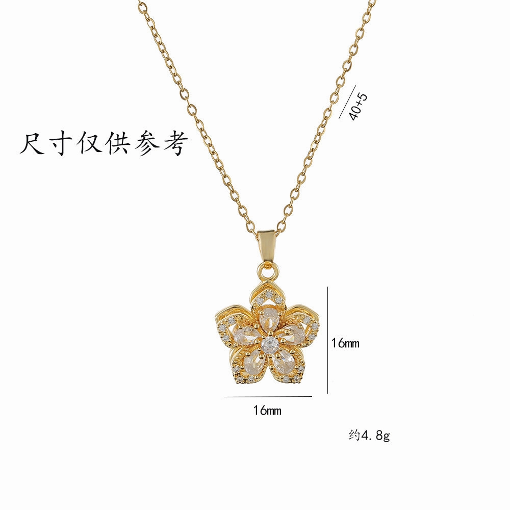 Wholesale Necklace rotating bauhinia zircon flower pendant temperament titanium steel necklace