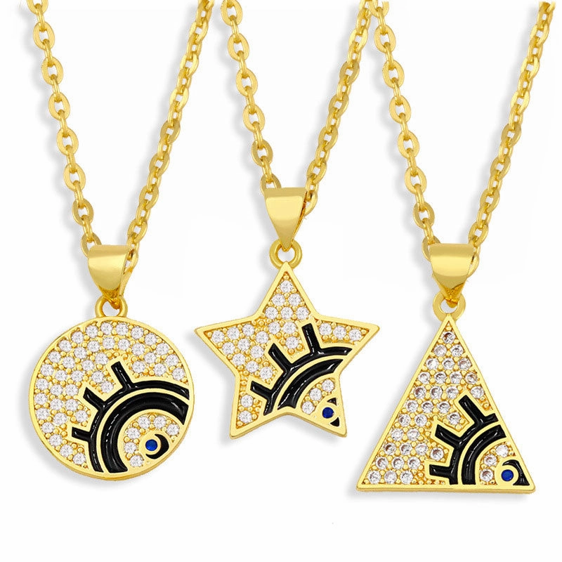 Wholesale Necklace Simple Copper Plated 18K Gold Pentagram OLY-NE-AS011