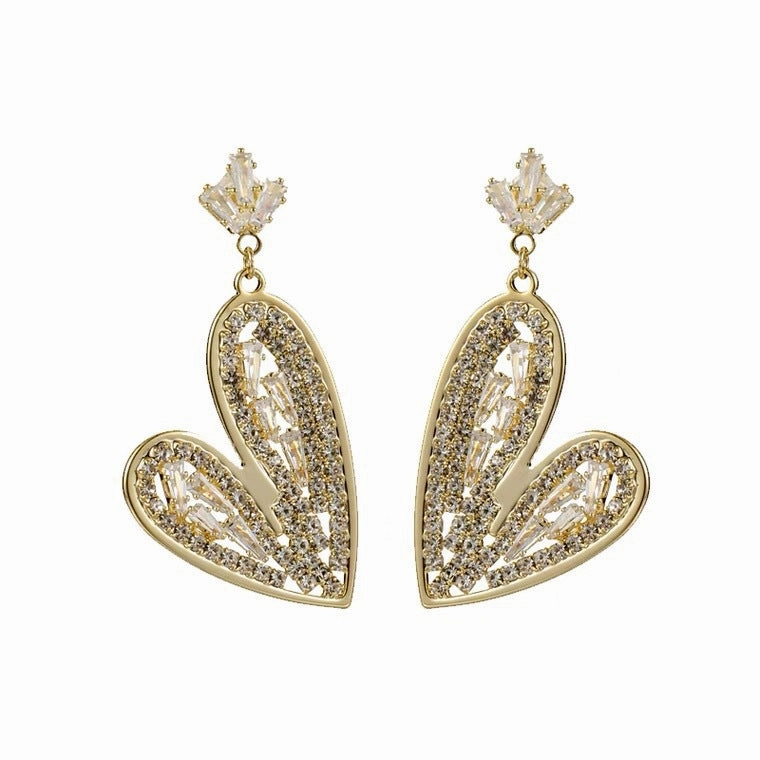 Wholesale Needle Elegant Love Heart Full Drill Crystal Earrings Fashionable High-end Feel Jewelry Accessories