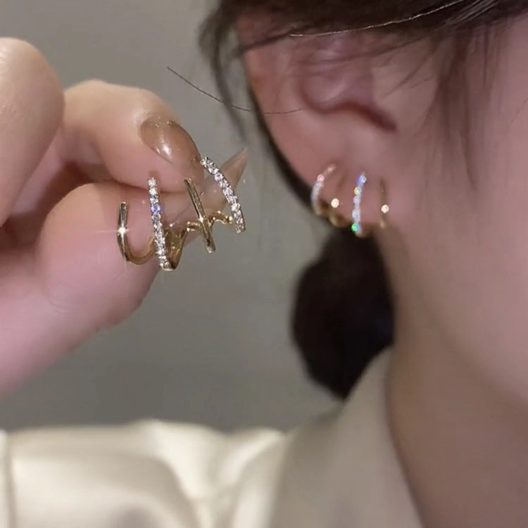Wholesale Needle Elegant Love Heart Full Drill Crystal Earrings Fashionable High-end Feel Jewelry Accessories