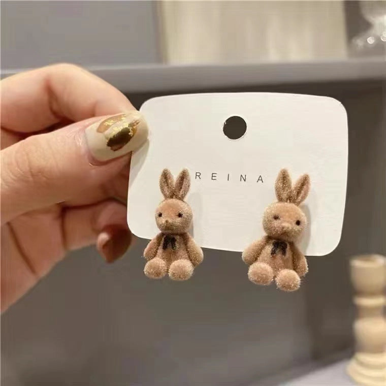 Wholesale Needle Korean Velvet Cute Bear Earrings Elegant Simple Trendy Women's Students Heart Ear Jewelry