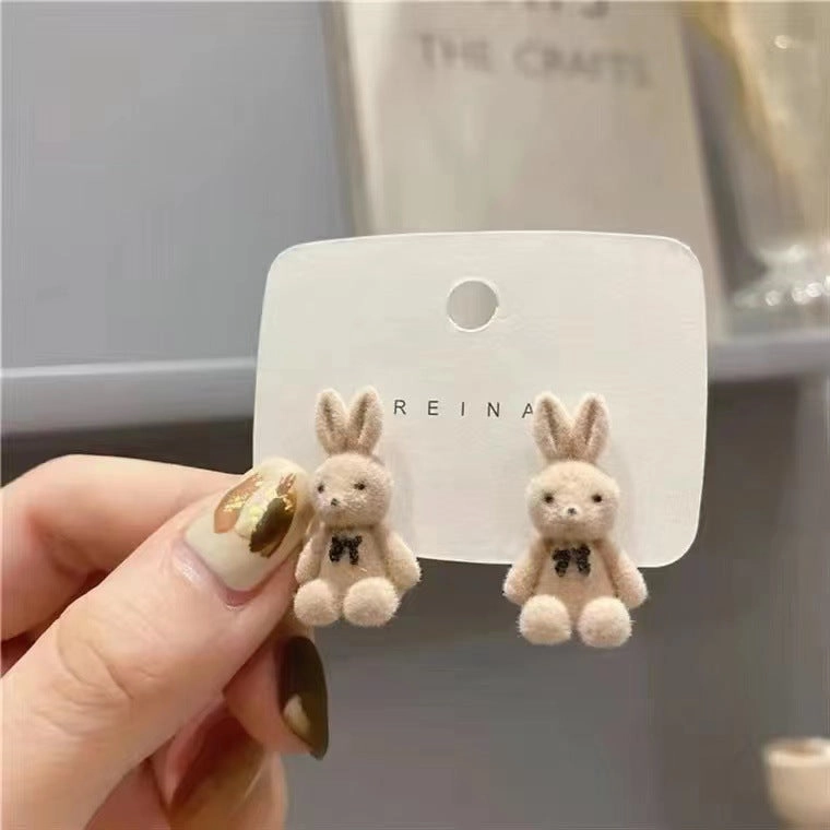 Wholesale Needle Korean Velvet Cute Bear Earrings Elegant Simple Trendy Women's Students Heart Ear Jewelry