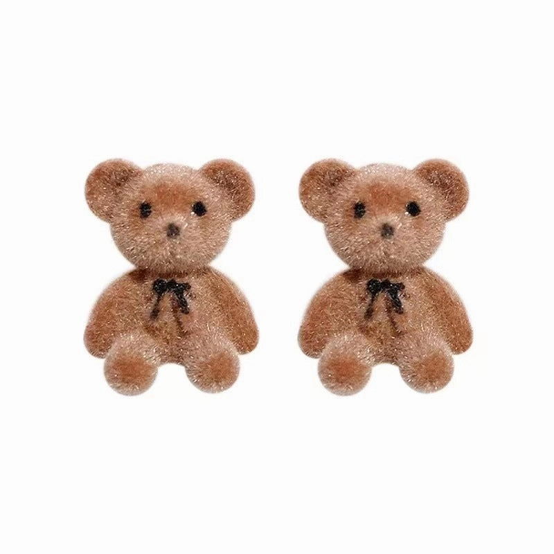 Wholesale Needle Korean Velvet Cute Bear Earrings Elegant Simple Trendy Women's Students Heart Ear Jewelry