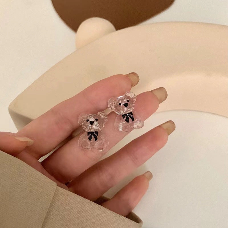 Wholesale Needle Korean Velvet Cute Bear Earrings Elegant Simple Trendy Women's Students Heart Ear Jewelry