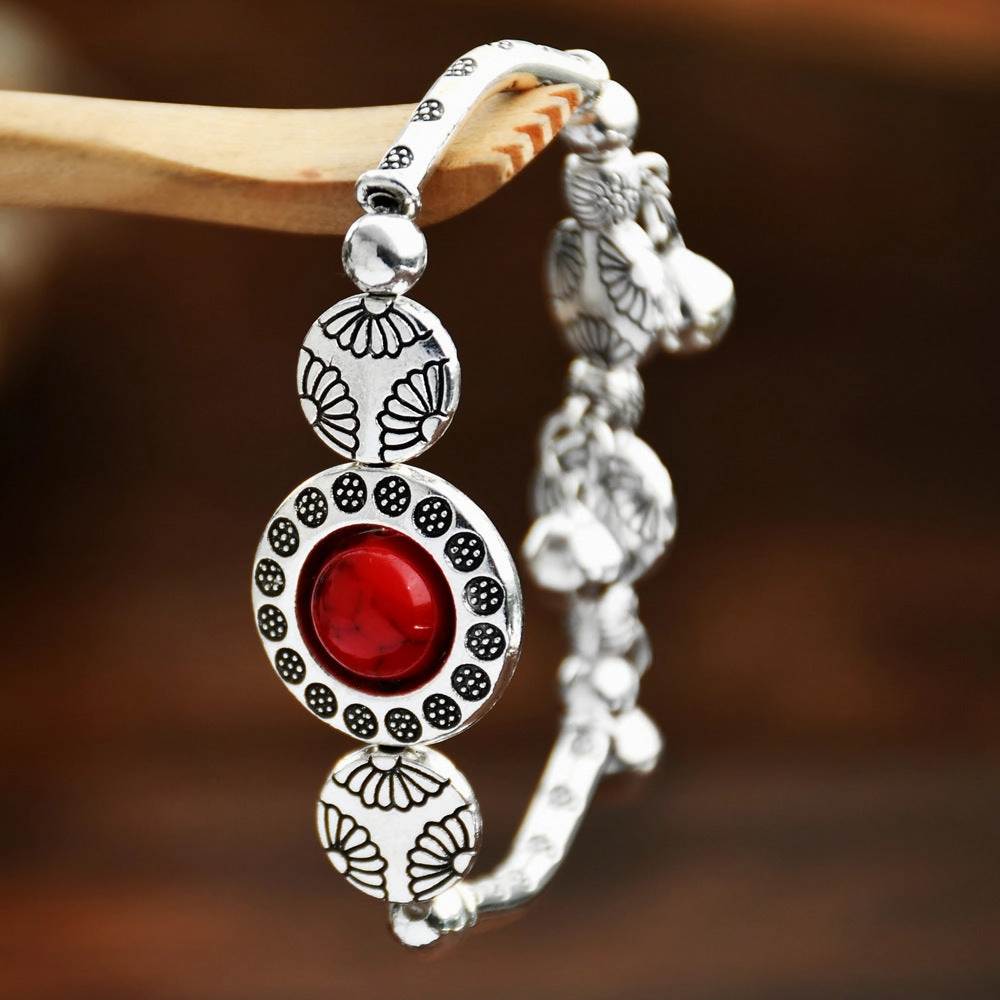 Wholesale Nepalese ethnic style Tibetan silver bell bracelet niche vintage turquoise bracelet