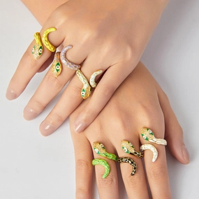Wholesale  New All-match Color Oil Dripping Ins Wind Finger Ring Copper Gold Plated Diamond Three-dimensional Snake-shaped Winding Open Ring