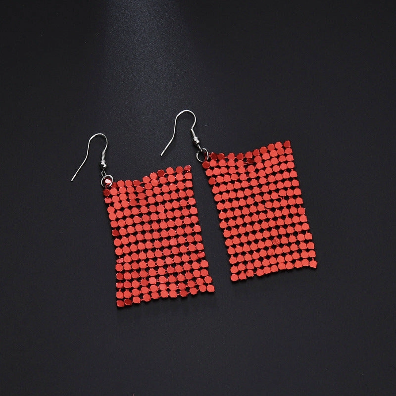 Wholesale New Arrival Sequin Exaggerated Multicolor Large Area Sequin All-match Metal Earrings