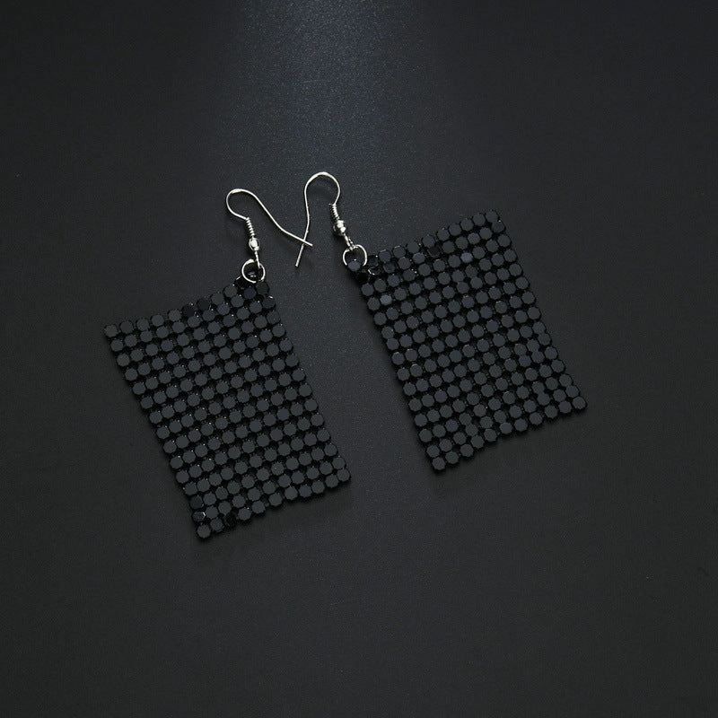 Wholesale New Arrival Sequin Exaggerated Multicolor Large Area Sequin All-match Metal Earrings