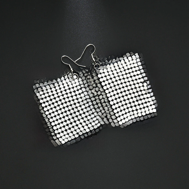 Wholesale New Arrival Sequin Exaggerated Multicolor Large Area Sequin All-match Metal Earrings