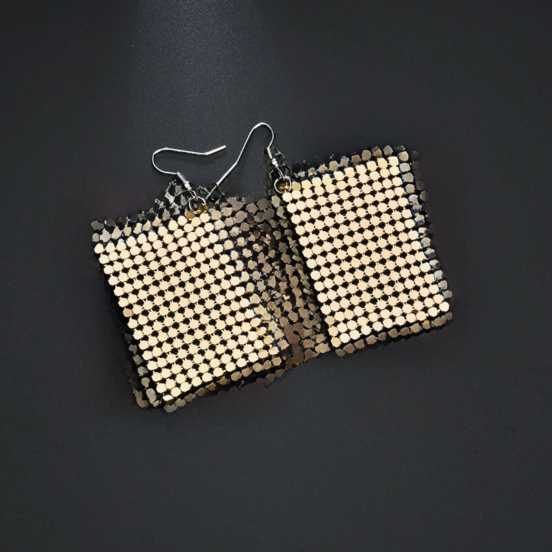 Wholesale New Arrival Sequin Exaggerated Multicolor Large Area Sequin All-match Metal Earrings