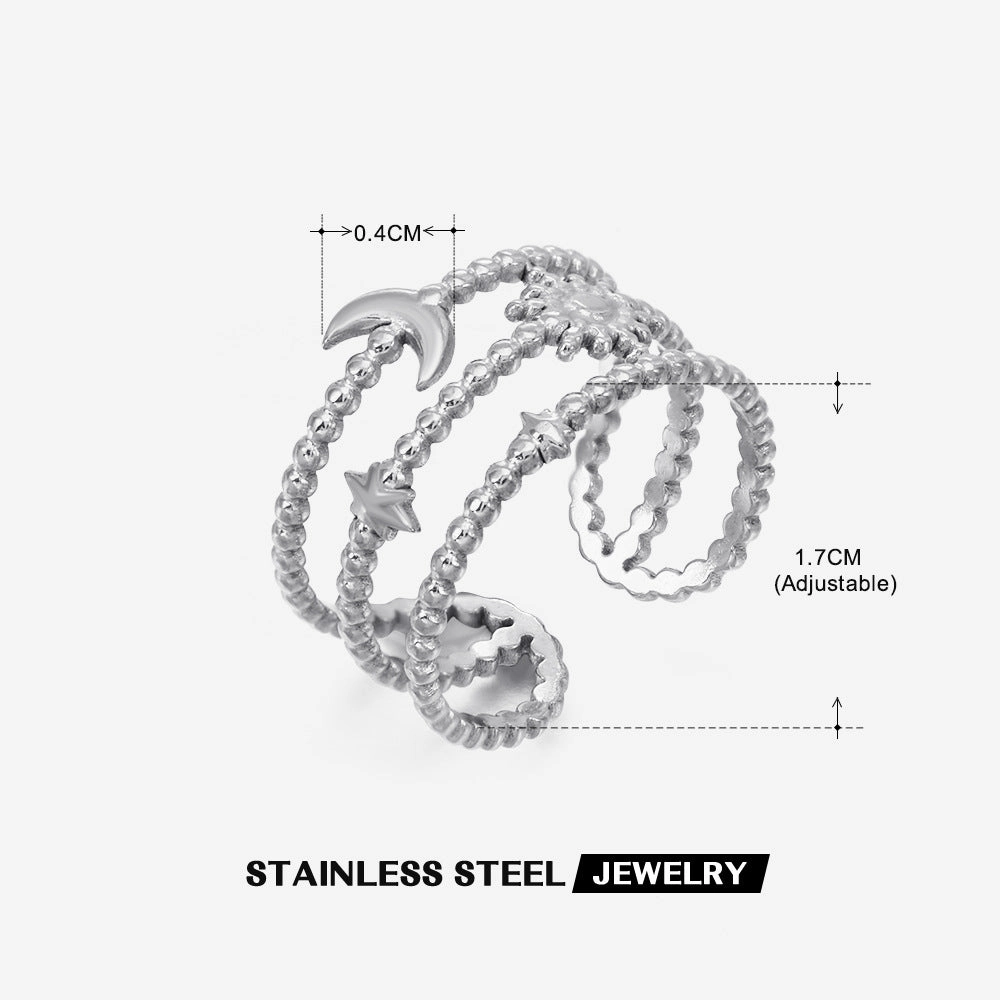 Wholesale New Arrival Three Layer Moon Star Gold Stainless Steel Ring