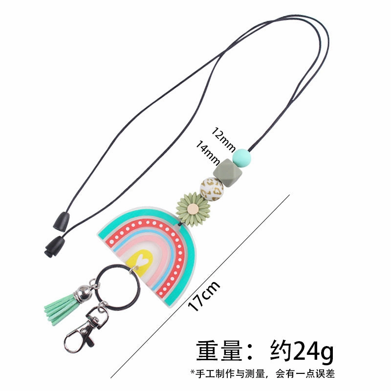 Wholesale New Cartoon Daisy Silicone Beaded Lanyard Certificate Necklace DIY acrylic Keychain Certificate Lanyard