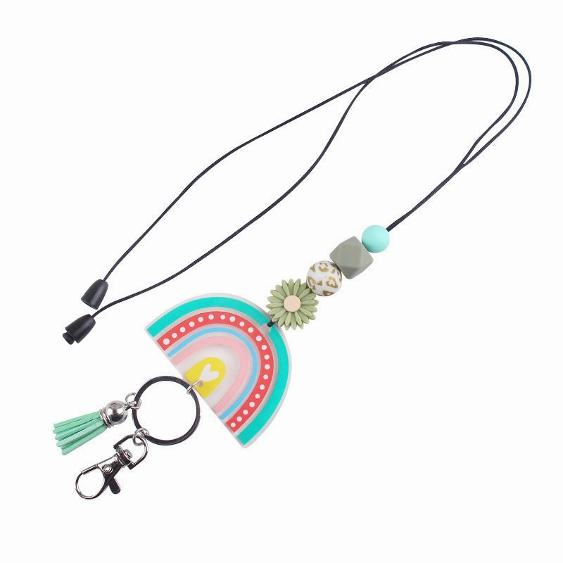Wholesale New Cartoon Daisy Silicone Beaded Lanyard Certificate Necklace DIY acrylic Keychain Certificate Lanyard