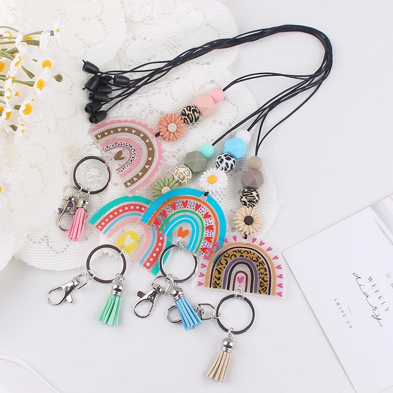 Wholesale New Cartoon Daisy Silicone Beaded Lanyard Certificate Necklace DIY acrylic Keychain Certificate Lanyard