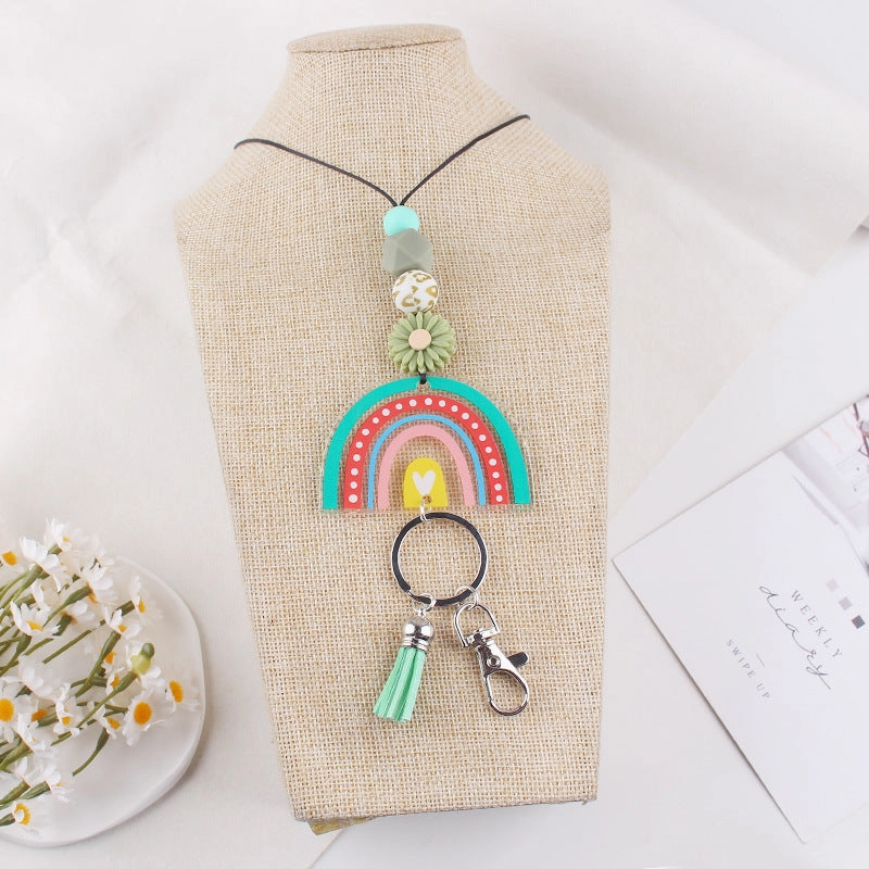Wholesale New Cartoon Daisy Silicone Beaded Lanyard Certificate Necklace DIY acrylic Keychain Certificate Lanyard