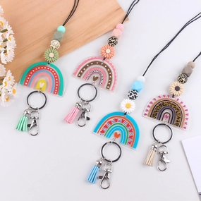 Wholesale New Cartoon Daisy Silicone Beaded Lanyard Certificate Necklace DIY acrylic Keychain Certificate Lanyard