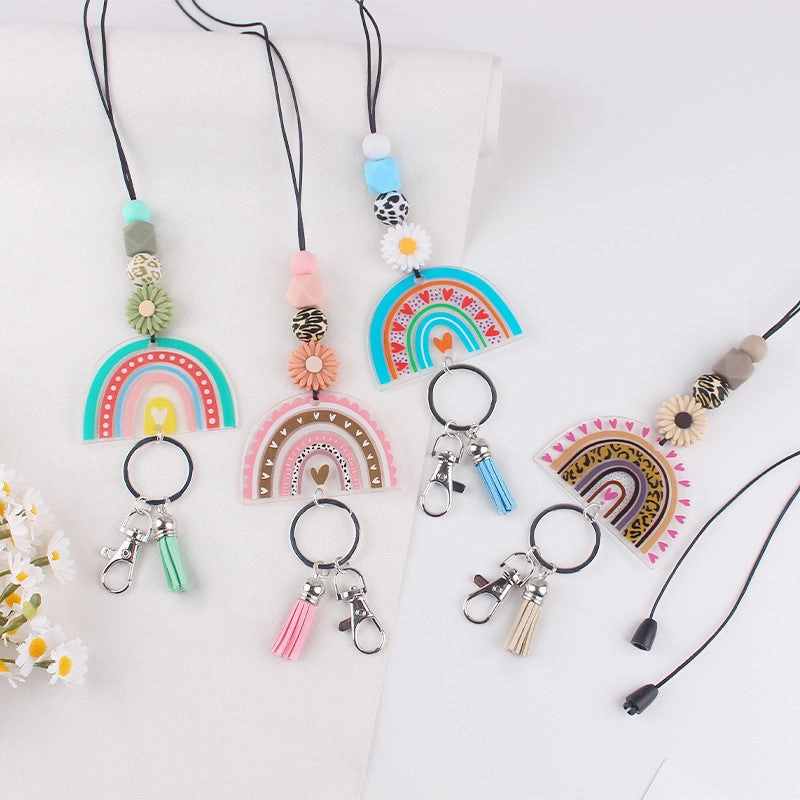 Wholesale New Cartoon Daisy Silicone Beaded Lanyard Certificate Necklace DIY acrylic Keychain Certificate Lanyard